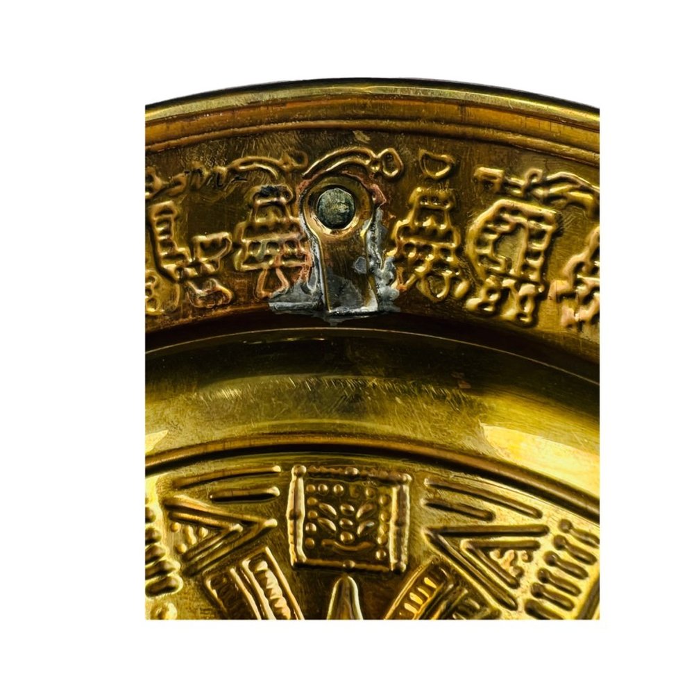 Vintage Guadalajara Mexico Decorative Brass Aztec Calendar Plate 11" - Picture 6 of 12